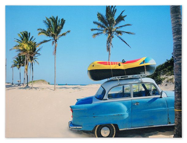 Wandbild Fotodruck Strand Palmen Oldtimer 60x80 cm