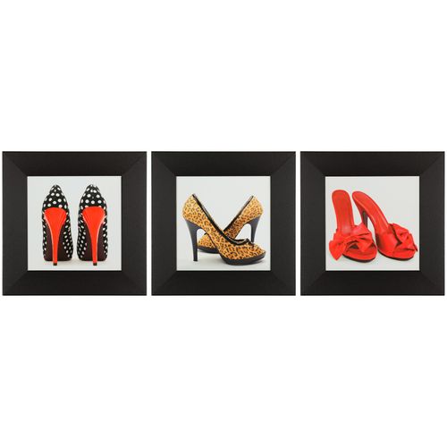 Kunstdruck Wandbild 3er Set je 23x23 cm High Heels Pömps rot orange weiß