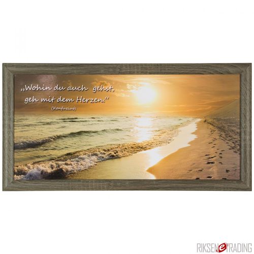 Bild Kunstdruck 23x49 Sonnenuntergang Strand braun beige