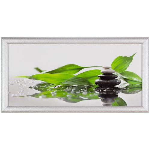 Wandbild Kunstdruck Bild 23x49 cm Wellness Pflanze Steine grün weiß grau