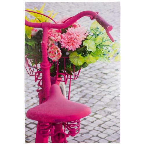 Keilrahmen Kunstdruck Bild 60 x 90 cm Fahrrad Blumen pink grün grau