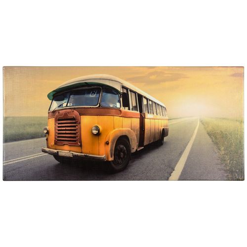 Keilrahmen Kunstdruck 33 x 70 cm USA Bus Sonnenuntergang gelb beige