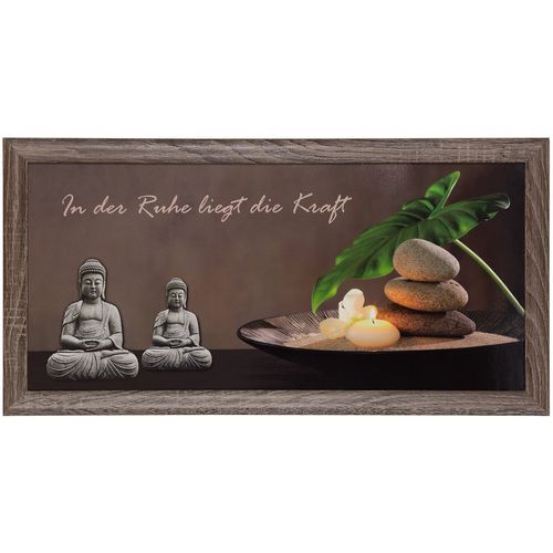 Kunstdruck gerahmt 23 x 49 cm Wellness Buddha Kerzen braun grau grün