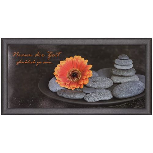 Kunstdruck gerahmt 23x49 cm Wellness Blüte Steine anthrazit grau orange