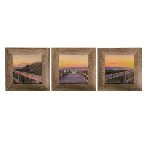 Wandbild 3er Set Bilder Sonnenuntergang Strand Meer Urlaub 23x23cm