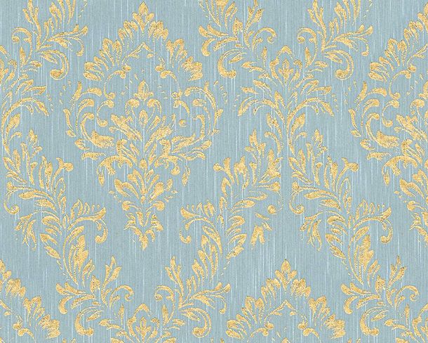 Artikelbild Textiltapete Barock Floral hellblau gold Metallic Silk 30659-5