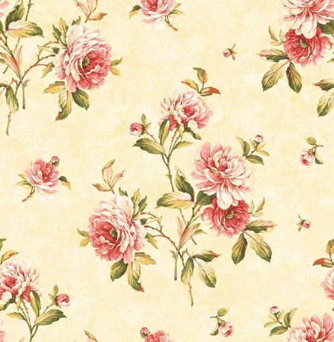 Artikelbild Papiertapete Rasch Textil Rosery Blume Blüte gold rot Glanz 040815