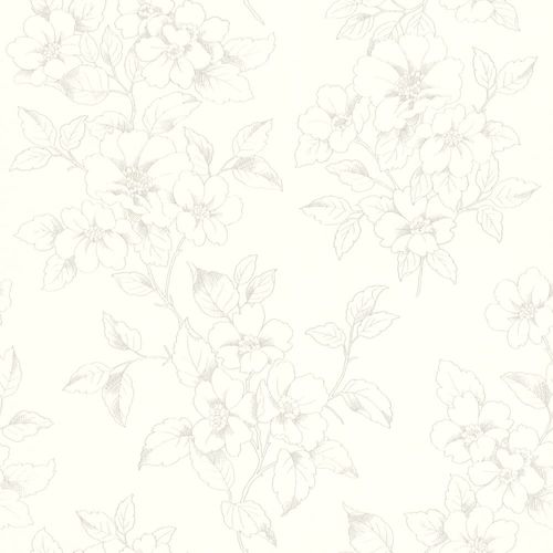 Vliestapete Rasch Ylvie Blumen Floral weiß silber Glanz 801903