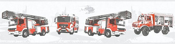 Kinder Tapeten Bordüre Feuerwehr Autos hellgrau rot 35814-2