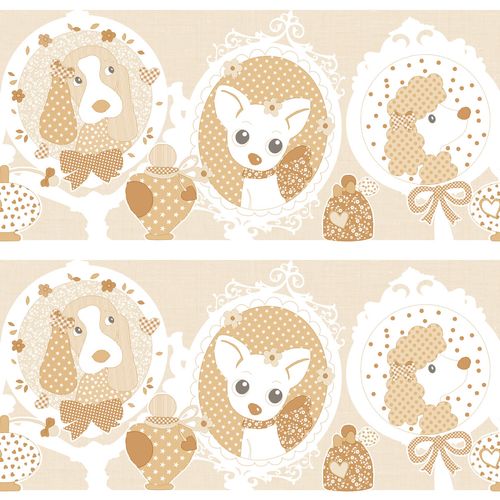 Kinderborte Hunde Spiegel beige Glanz Rasch Textil Favola 303280