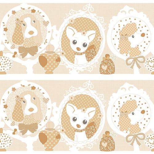 Kinderborte Hunde Spiegel beige Glanz Rasch Textil Favola 303280