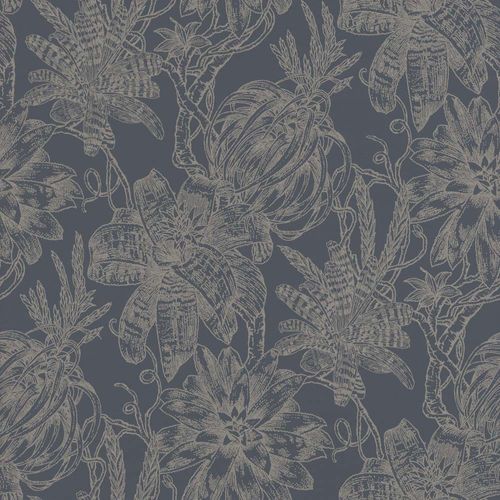 Artikelbild Tapete Blumen Blüten schwarz silber Glanz Rasch Textil 289656