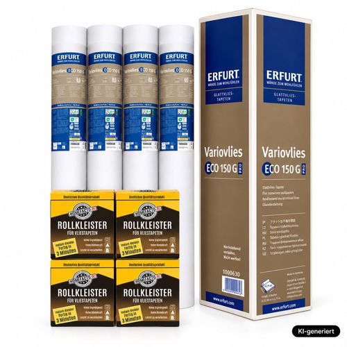 4x Erfurt EcoVlies EV150 Variovlies Glattvlies 75m² + 4x Kleister