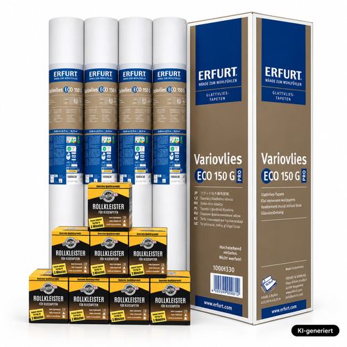 8x Erfurt EcoVlies EV150 Variovlies Glattvlies 150m² + 8x Kleister