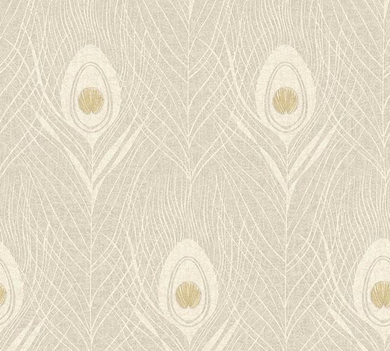 Vliestapete Pfauenfedern cremebeige 36971-7