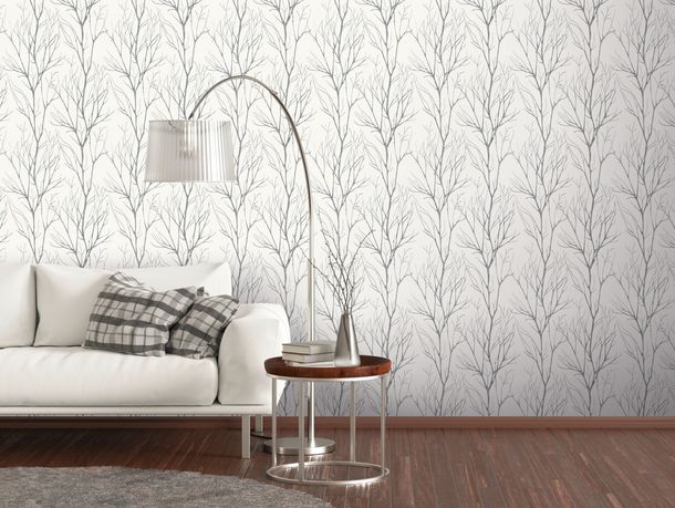 Vliestapete Zweige Floral weißgrau silber metallic 37260-4