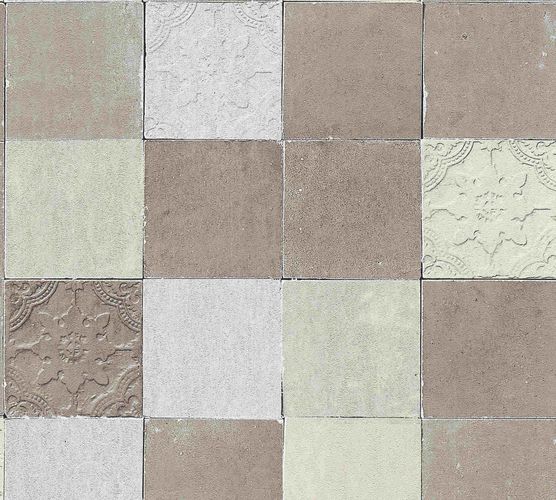 Vliestapete Fliesenspiegel taupe creme silber Glanz livingwalls New Walls 37406-3 | 374063