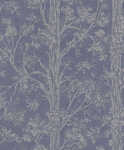 Vliestapete Bäume Wald blau grau Metallic 298818