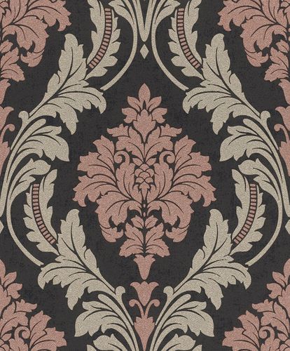 Vliestapete Barock schwarz beige rosa Glitzer 541656