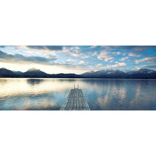 Fototapete Vlies Berge Wolken Steg Wasser blau