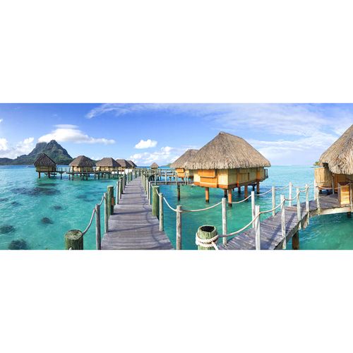 Fototapete Vlies Tahiti Meer Bungalows blau grün