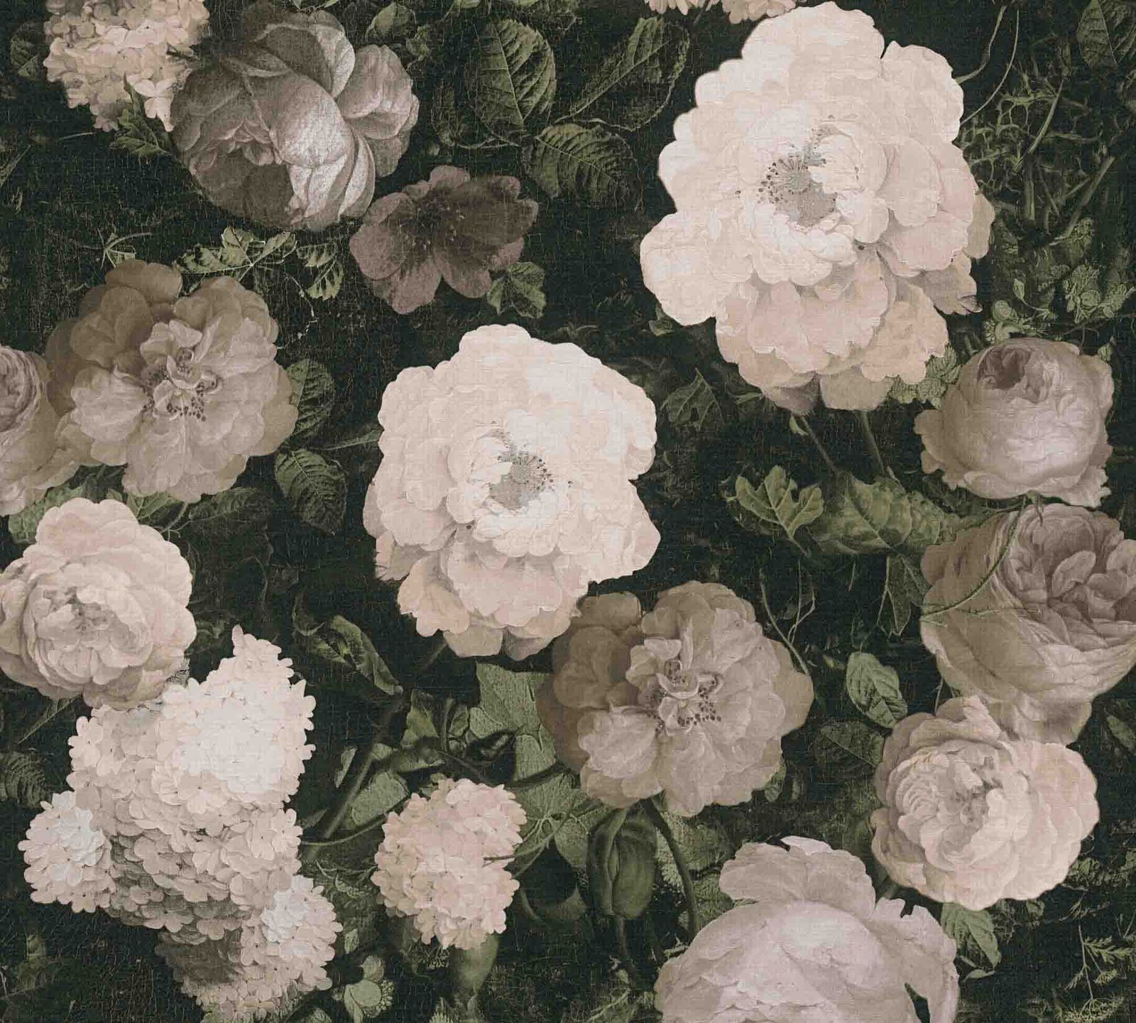 Vliestapete florale Blumen schwarz grün weiß 37650-3