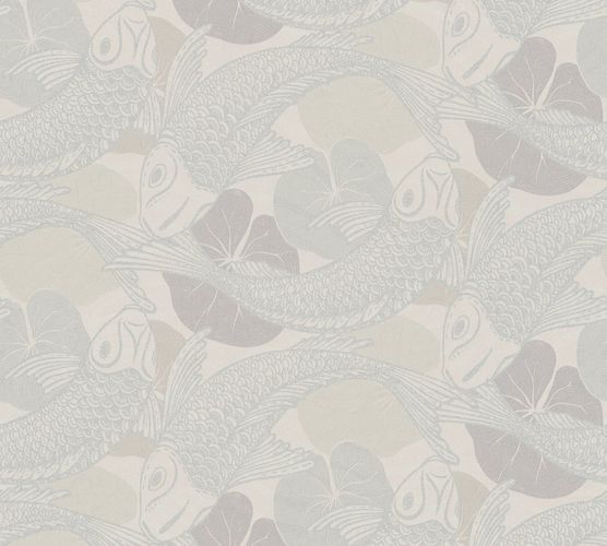 Vliestapete Fische Blätter beige grau Metallic 37859-6