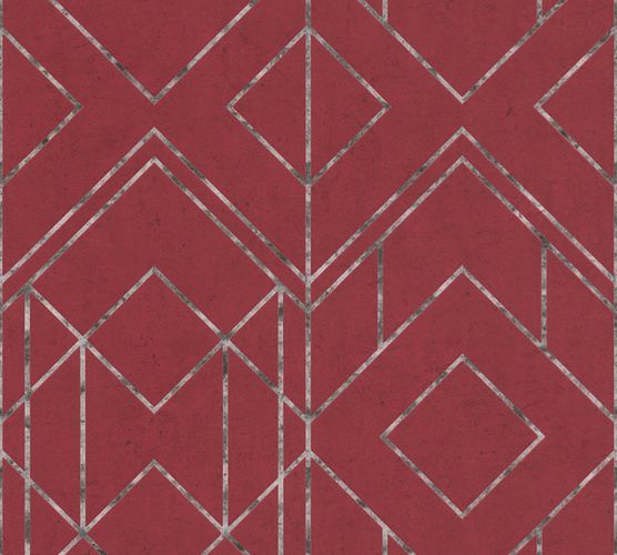 Vliestapete Geometrisch rot weiß silber metallic 37869-2