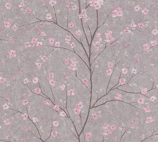 Vliestapete Kirschblüten Floral grau rosa braun 37912-2