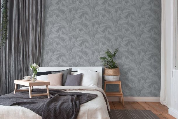 Vliestapete Blätter Floral anthrazit metallic 37836-4