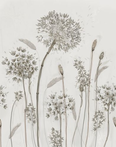 Digitaldruck Floral Blumen grau weiß beige 32750