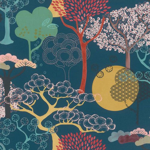 Produktansicht Vliestapete Rasch Bäume Blätter Floral blau 539967