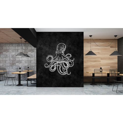 Artikelbild Fototapete Vlies Premium Oktopus Tafel Kraken schwarz