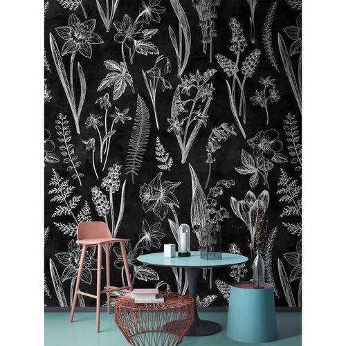 Artikelbild Fototapete Vlies Premium Blumen Floral Tafel schwarz