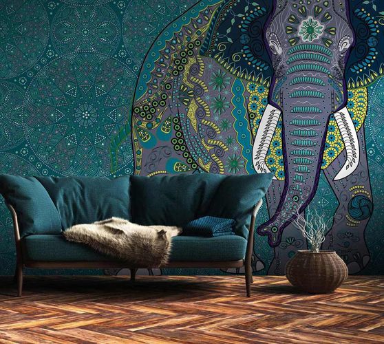 Artikelbild Fototapete Vlies Elefant Mandala Kunst türkis 38262-1