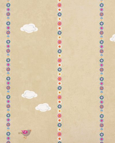 Tapete Rasch Bambino 2015 Streifen Blume Wolke Schmetterling Vogel beige bunt 287509