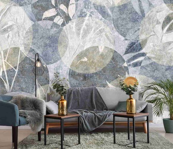 Raumbild Tapete Kreise blau Blätter Guido Maria Kretschmer 270 x 400 cm