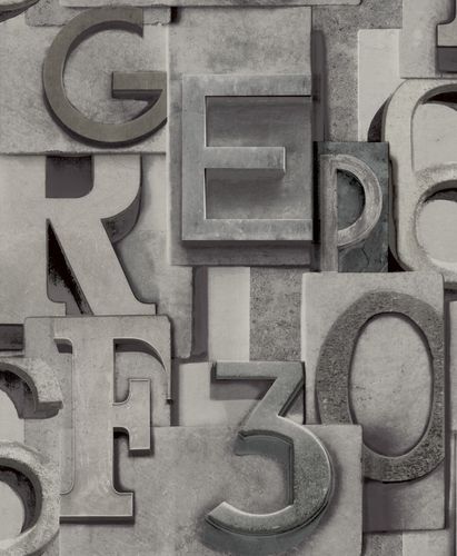 Vliestapete Typografie Grau Silber WL2302