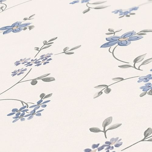Vliestapete Blumen Floral Weiß Blau Grau 39071-3