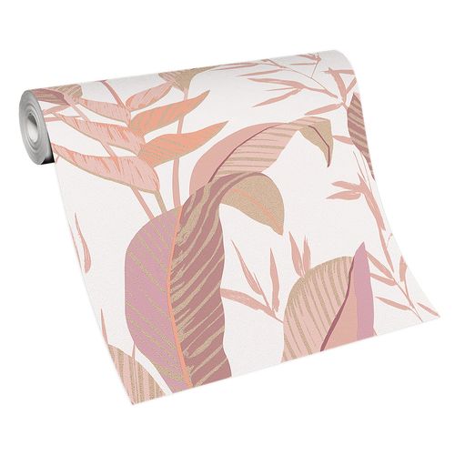 Vliestapete Elle Blätter Weiß Rosa Gold Metallic 10332-05 