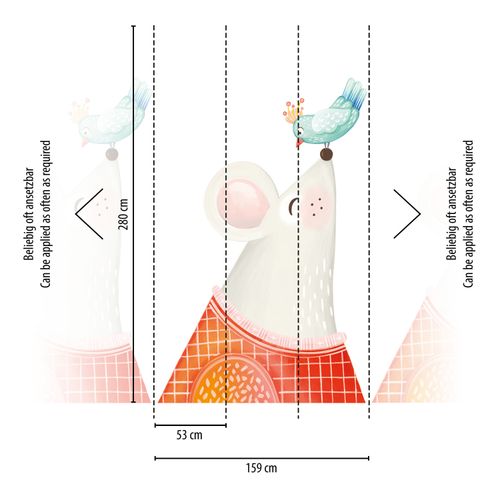 Digitaldruck Tiere Maus Vogel Weiß Rot Blau 39187-1
