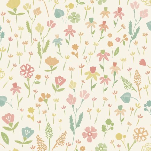 Vliestapete Floral Illustration Creme Grün Orange MN3505