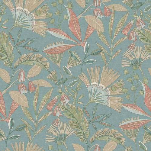 Vliestapete Floral Tropisch Blau Grün Beige Rot A63802