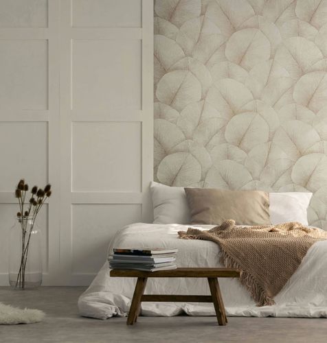 Vliestapete Blätter Floral Struktur Beige Creme Schlafzimmer