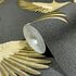 Vliestapete Vögel Textil Optik Schwarz Gold Metallic 4