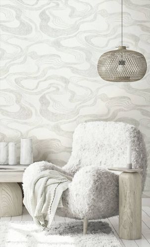 Vliestapete Wellen Textil Optik Hellgrau Metallic Raum