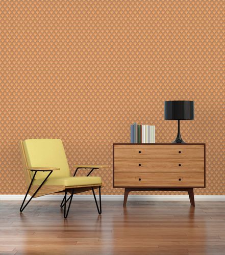 Vliestapete Retro Fächer Grafik Braun Orange 39538-4 Wohnzimmer