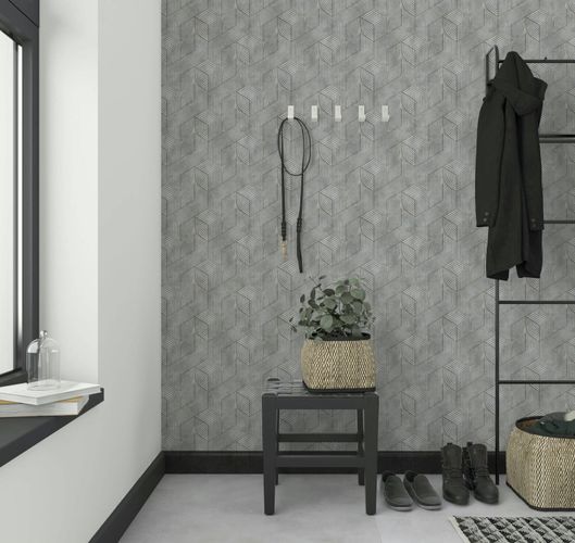 Vliestapete Geometrisch Streifen Grau Beige Zimmer