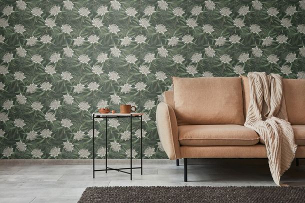 Vliestapete Floral Illustration Grün Weiß 39432-1 Wohnzimmer