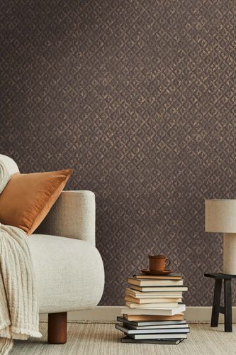 Vliestapete Grafik Rauten Schwarz Kupfer Metallic 39505-3 Wohnzimmer